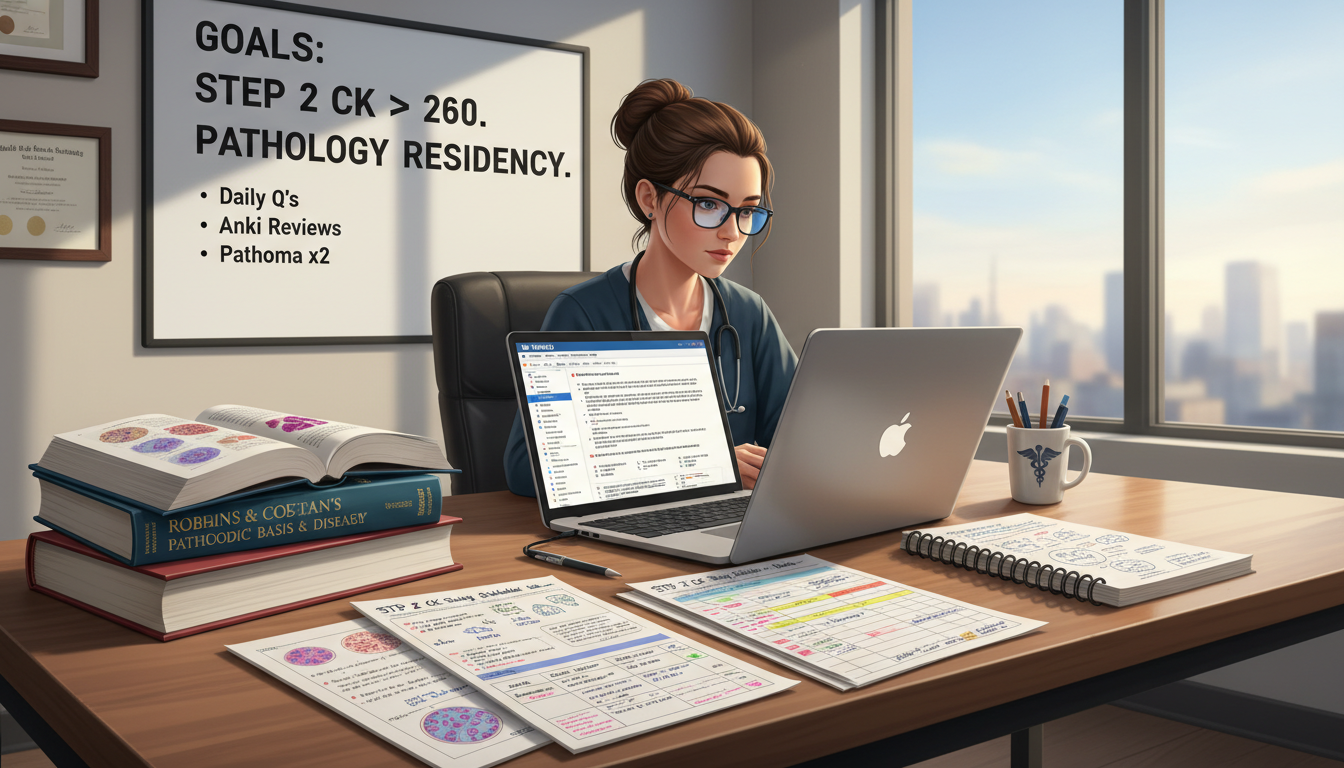 DO student studying for Step 2 CK with pathology materials - DO graduate residency for Step Score Strategy for DO Graduate in