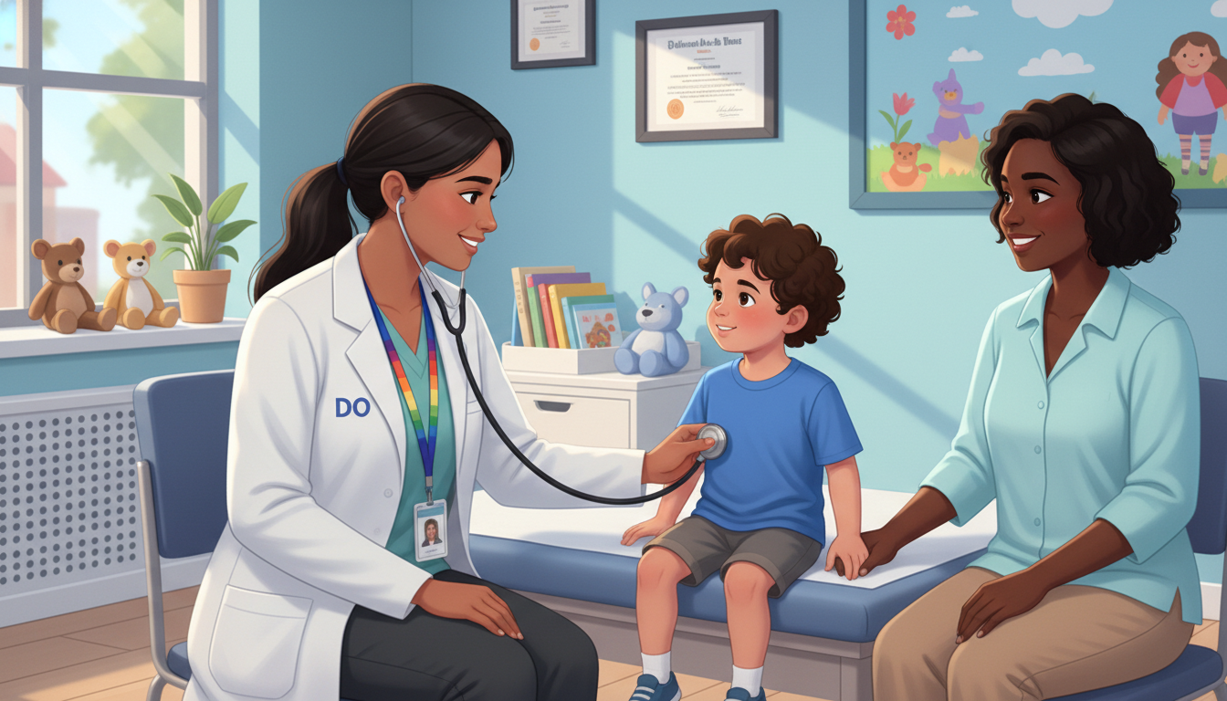 Pediatrics resident working with child patient in clinic Pediatrics resident working with child patient in clinic - DO graduate residency for CV Building for DO Graduate in Pediatric