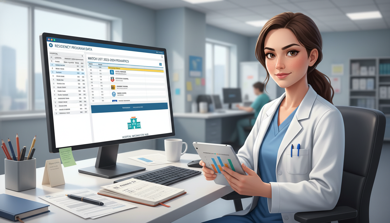 Resident reviewing pediatric residency program data on tablet with notes Resident reviewing pediatric residency program data on tablet with notes - DO graduate residency for How to Research Programs