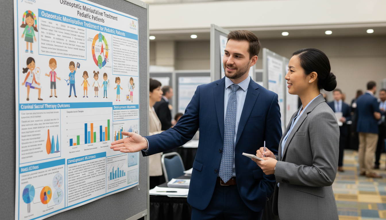 Pediatrics resident presenting research poster at a conference - DO graduate residency for Research Profile Building for DO G