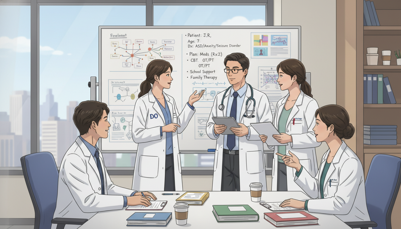 Triple board residents collaborating in pediatric and psychiatry clinical setting - DO graduate residency for Common Intervie