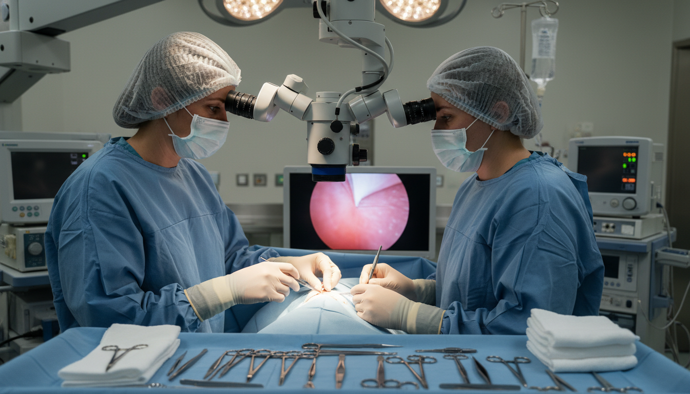 Plastic surgery team performing microsurgery with resident involvement Plastic surgery team performing microsurgery with resident involvement - DO graduate residency for Case Volume Evaluation for