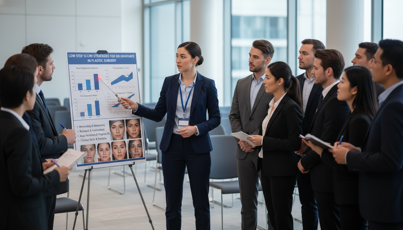 Resident physician presenting plastic surgery research poster - DO graduate residency for Low Step Score Strategies for DO Gr