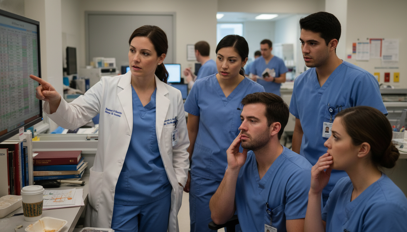 Plastic surgery resident team huddle showing understaffed service Plastic surgery resident team huddle showing understaffed service - DO graduate residency for Resident Turnover Warning Signs