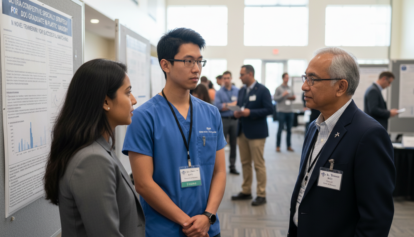 Osteopathic graduate networking with plastic surgery faculty at a conference Osteopathic graduate networking with plastic surgery faculty at a conference - DO graduate residency for Ultra-Competitive Sp