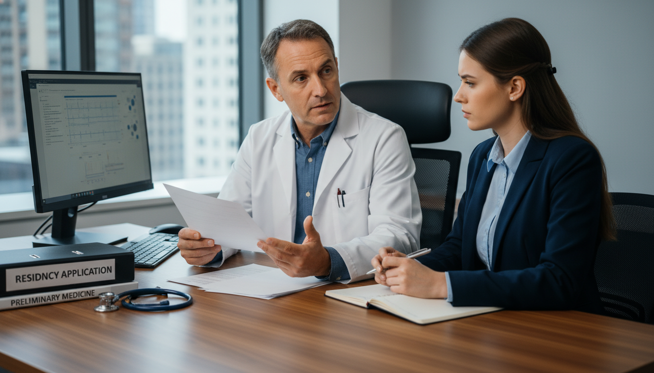 Program director and DO applicant discussing preliminary internal medicine residency application - DO graduate residency for
