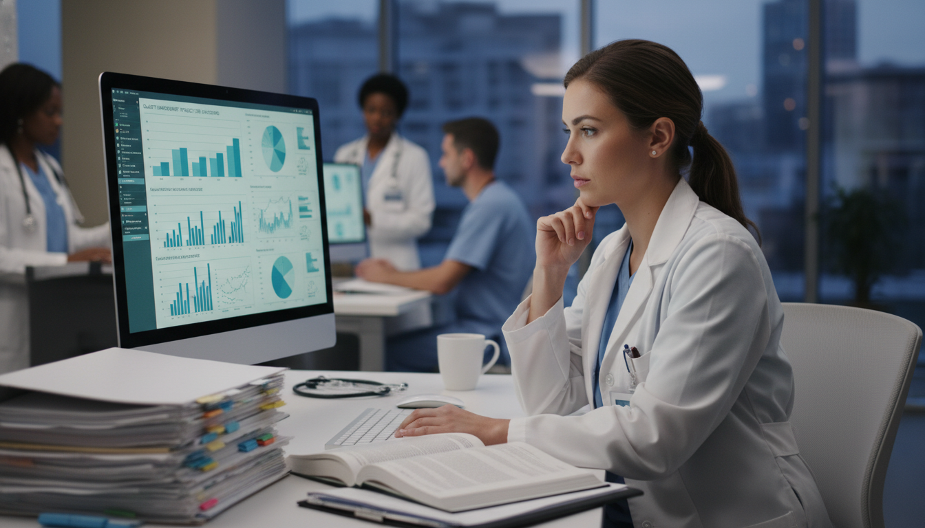 Resident working on data analysis for quality improvement project Resident working on data analysis for quality improvement project - DO graduate residency for Research Profile Building for D