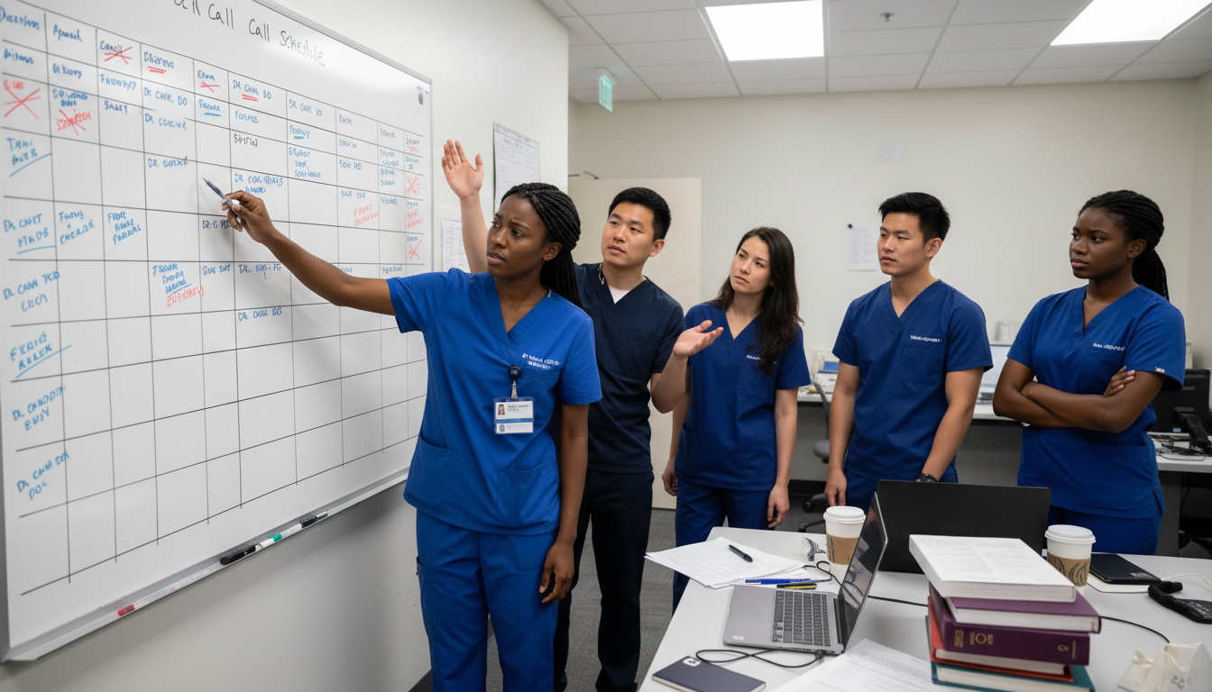 Preliminary internal medicine residents discussing schedule gaps and staffing Preliminary internal medicine residents discussing schedule gaps and staffing - DO graduate residency for Resident Turnover W