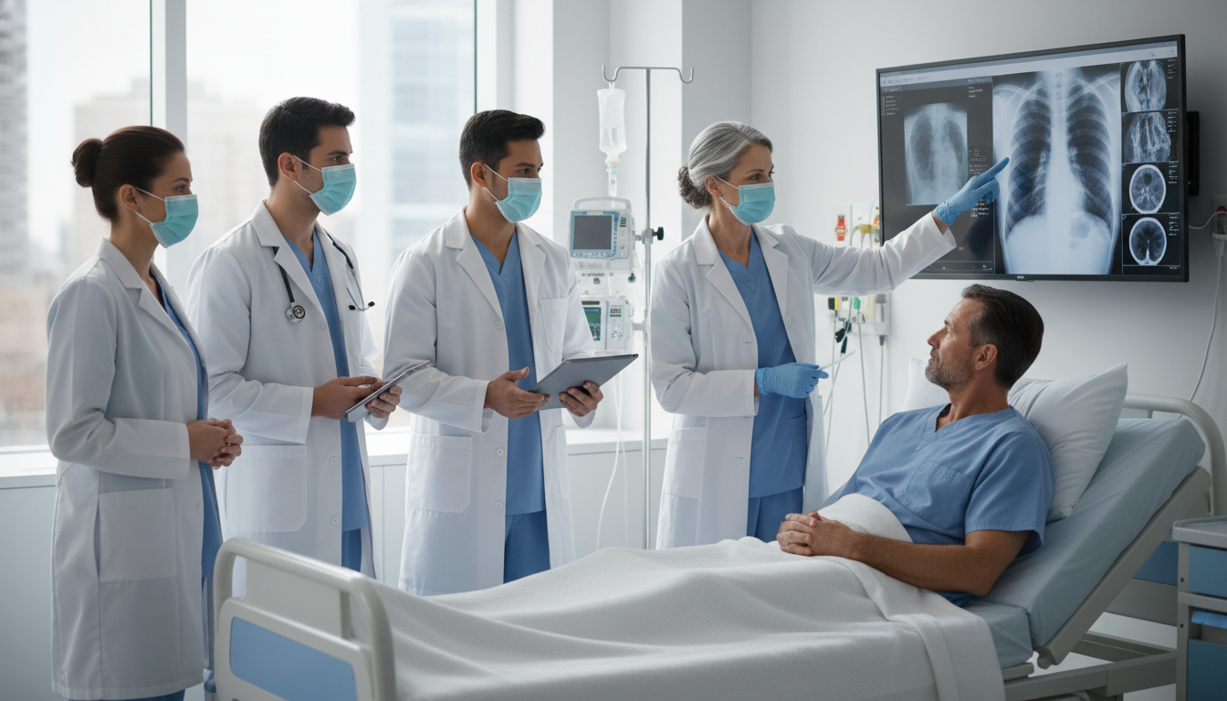 Academic surgery team engaged in teaching during rounds Academic surgery team engaged in teaching during rounds - DO graduate residency for Academic vs Private Practice for DO Gradu