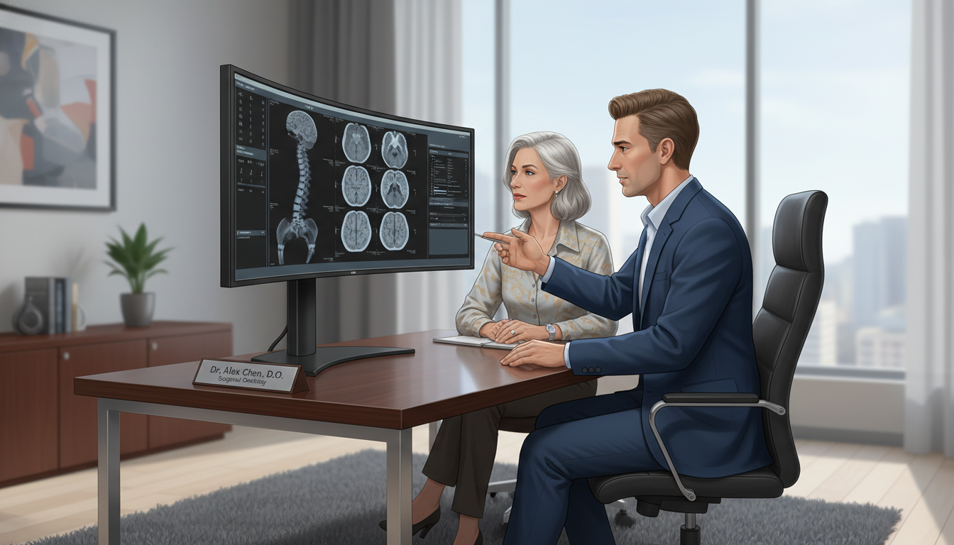 Private practice surgeon consulting with a patient in clinic Private practice surgeon consulting with a patient in clinic - DO graduate residency for Academic vs Private Practice for DO