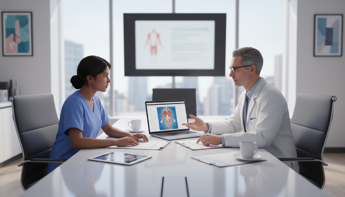 Surgical resident discussing career goals with attending mentor Surgical resident discussing career goals with attending mentor - DO graduate residency for Networking in Medicine for DO Gra