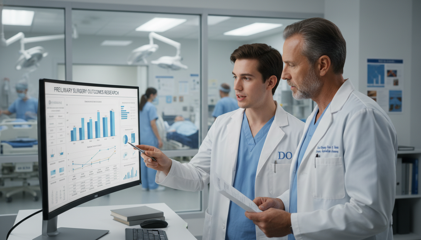 Surgical resident collaborating on clinical research project - DO graduate residency for Research During Residency for DO Gra