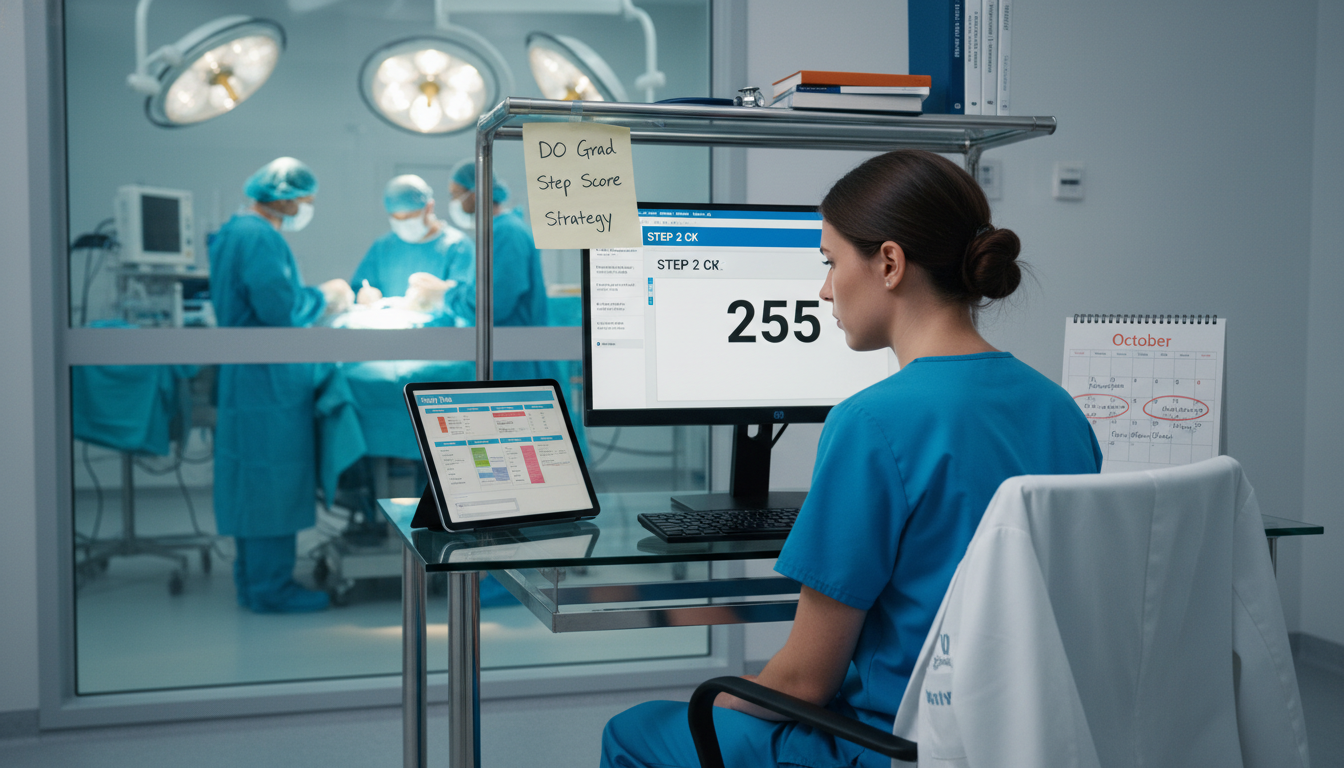 Surgical resident reviewing exam score reports and study plans - DO graduate residency for Step Score Strategy for DO Graduat