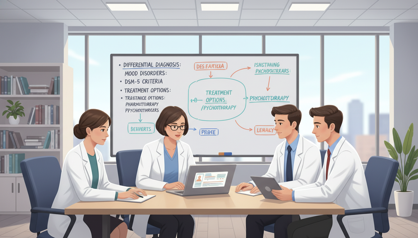 Psychiatry resident team meeting with DO visiting student Psychiatry resident team meeting with DO visiting student - DO graduate residency for Away Rotation Strategy for DO Graduate