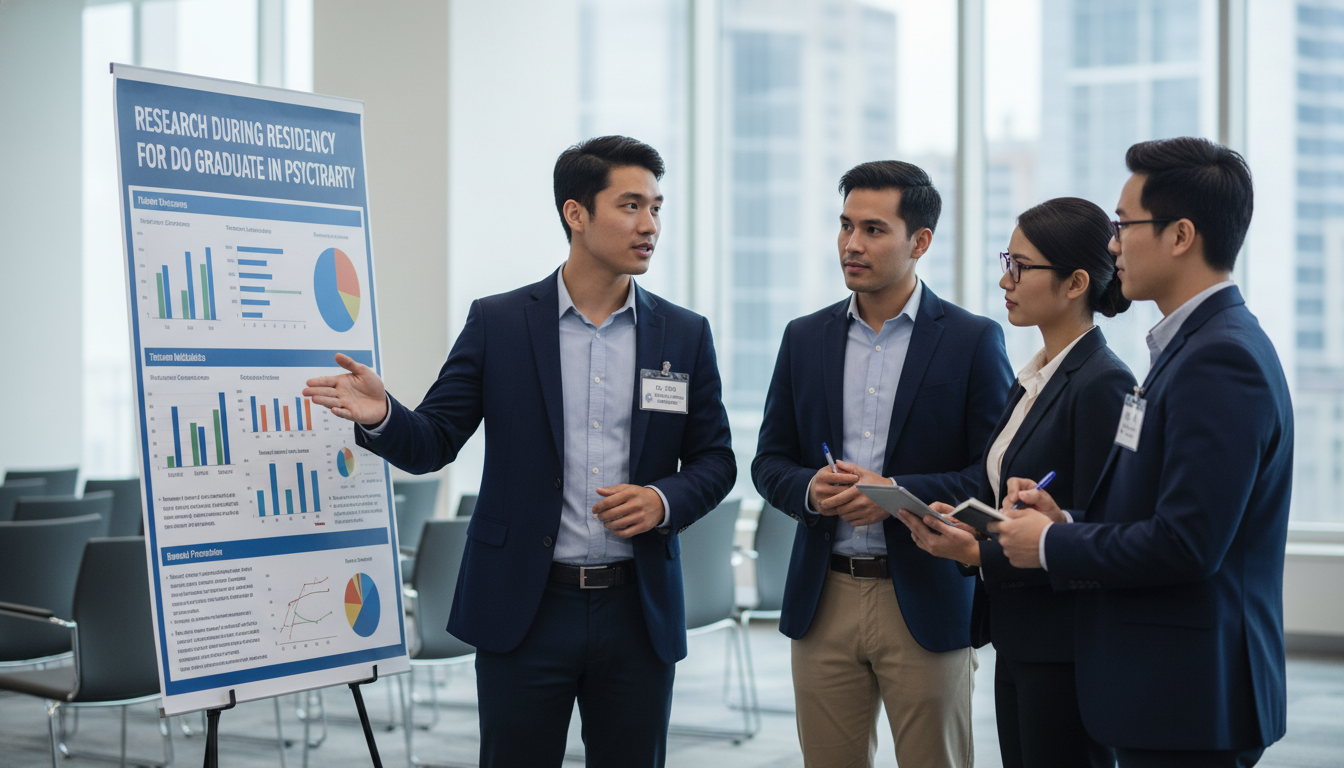 Psychiatry resident presenting a research poster - DO graduate residency for Research During Residency for DO Graduate in Psy