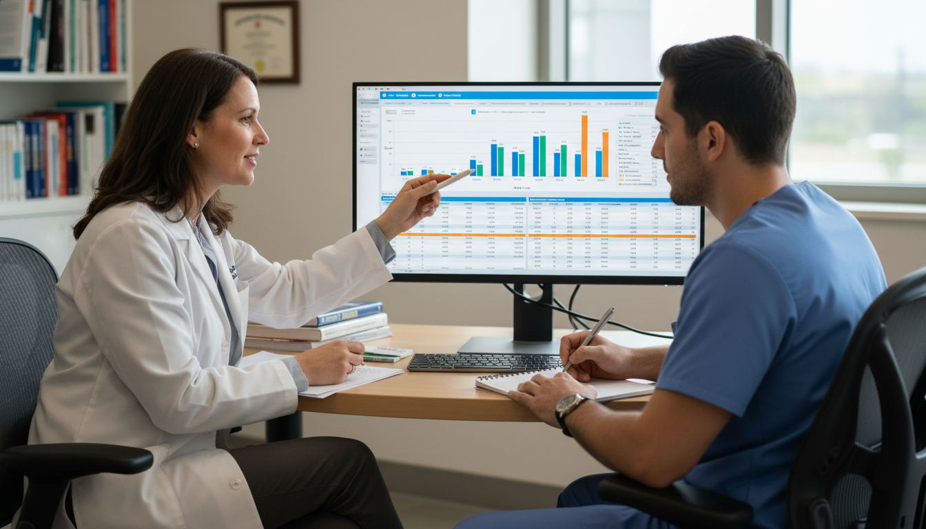 Psychiatry resident working on research data with a mentor - DO graduate residency for Research During Residency for DO Gradu