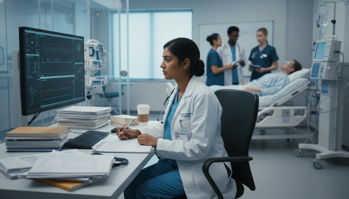 Pulmonary and critical care resident reviewing ventilator data and research articles Pulmonary and critical care resident reviewing ventilator data and research articles - DO graduate residency for Research Dur