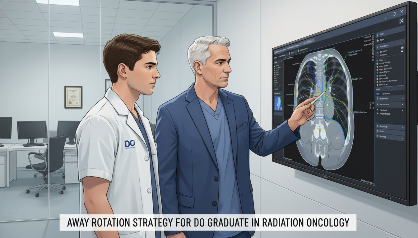 Medical student on away rotation in radiation oncology discussing case with attending Medical student on away rotation in radiation oncology discussing case with attending - DO graduate residency for Away Rotati
