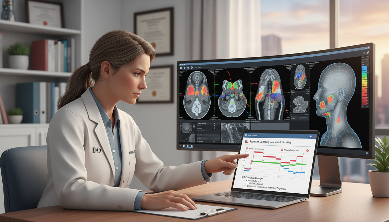 Radiation oncology resident discussing career plans with mentor Radiation oncology resident discussing career plans with mentor - DO graduate residency for Job Search Timing for DO Graduate