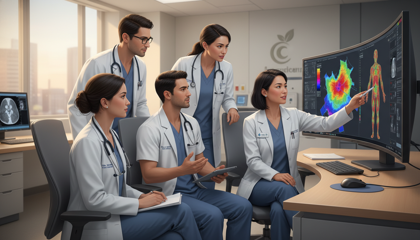 Radiation oncology team discussing treatment plan Radiation oncology team discussing treatment plan - DO graduate residency for Pre-Match Communication for DO Graduate in Radi