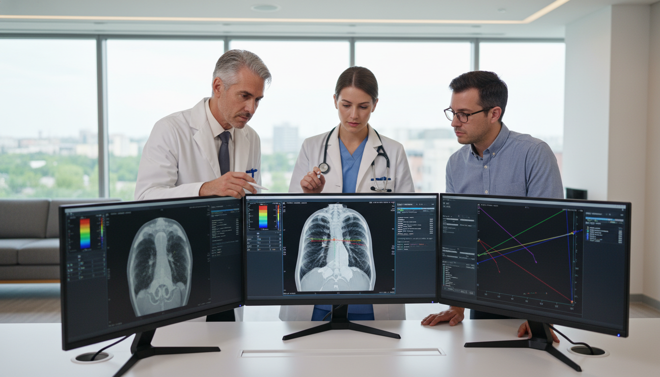 Radiation oncology team in discussion at treatment planning workstation Radiation oncology team in discussion at treatment planning workstation - DO graduate residency for Addressing Red Flags for