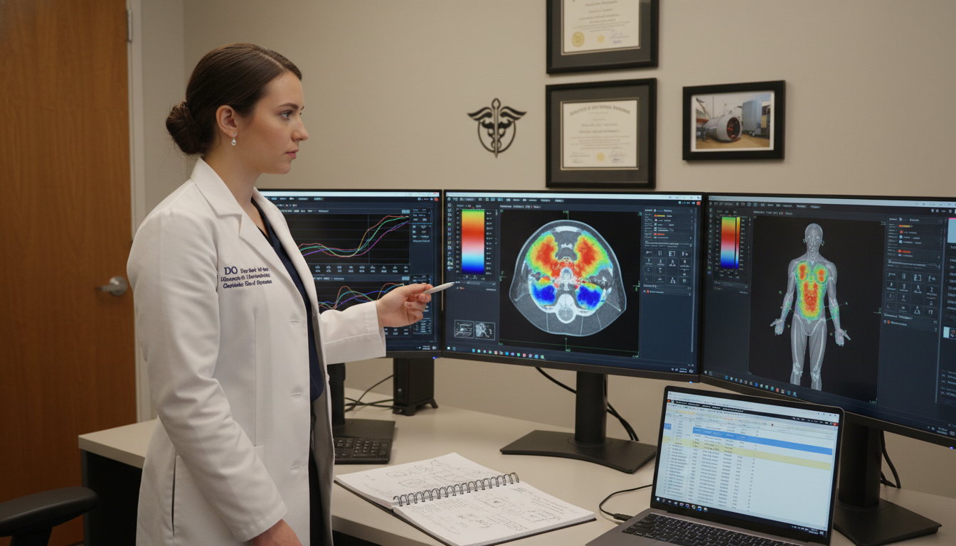 Radiation oncology resident analyzing treatment plans for research - DO graduate residency for Research During Residency for