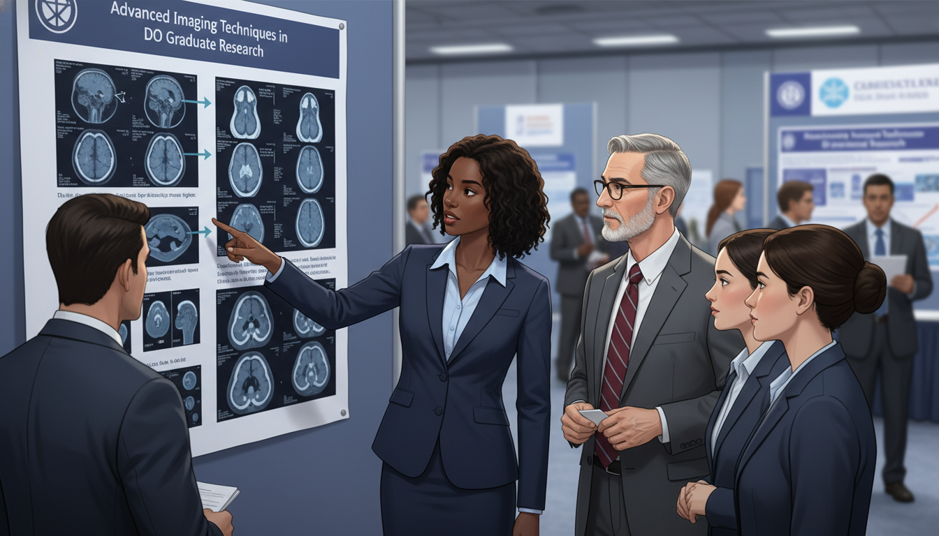 Radiology resident networking at a conference poster session - DO graduate residency for Networking in Medicine for DO Gradua