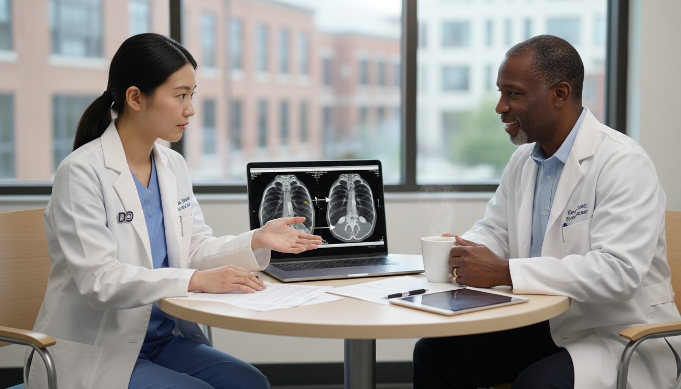 Mentorship meeting between DO graduate and radiology attending - DO graduate residency for Networking in Medicine for DO Grad