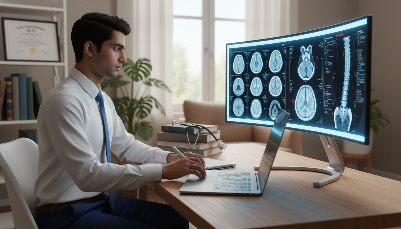 Diagnostic radiology residency applicant reviewing imaging and interview notes - DO graduate residency for Pre-Interview Prep