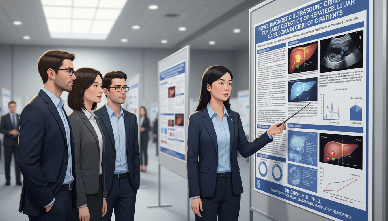Radiology resident presenting research poster at a medical conference - DO graduate residency for Research During Residency f
