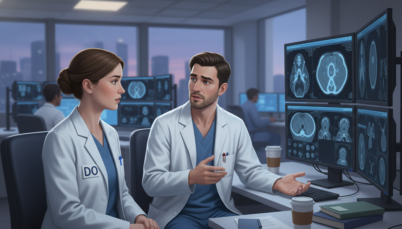 Medical student talking with radiology resident about residency culture Medical student talking with radiology resident about residency culture - DO graduate residency for Resident Turnover Warning