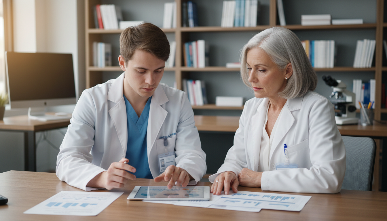 Resident discussing research plans with faculty mentor - DO graduate residency for Research During Residency for DO Graduate