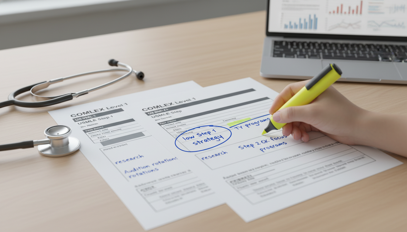 USMLE and COMLEX score reports being analyzed for residency strategy - DO graduate residency for Step Score Strategy for DO G