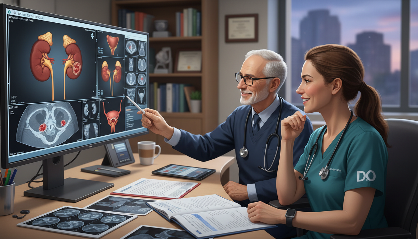 DO urology resident reviewing surgical cases with mentor DO urology resident reviewing surgical cases with mentor - DO graduate residency for Identifying Malignant Programs for DO Gr