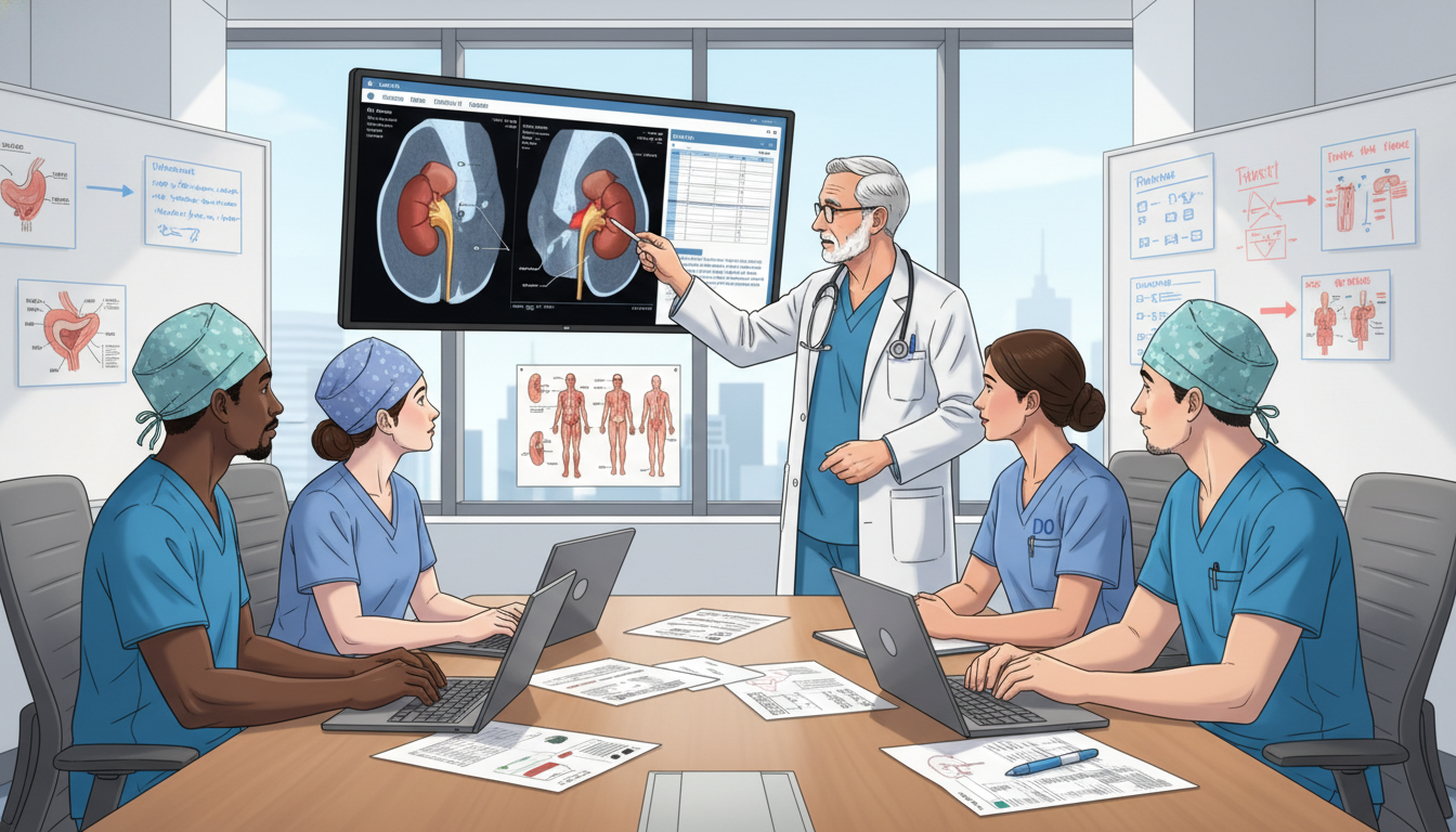 Urology residents discussing operative cases with attending - DO graduate residency for Questions to Ask Programs for DO Grad