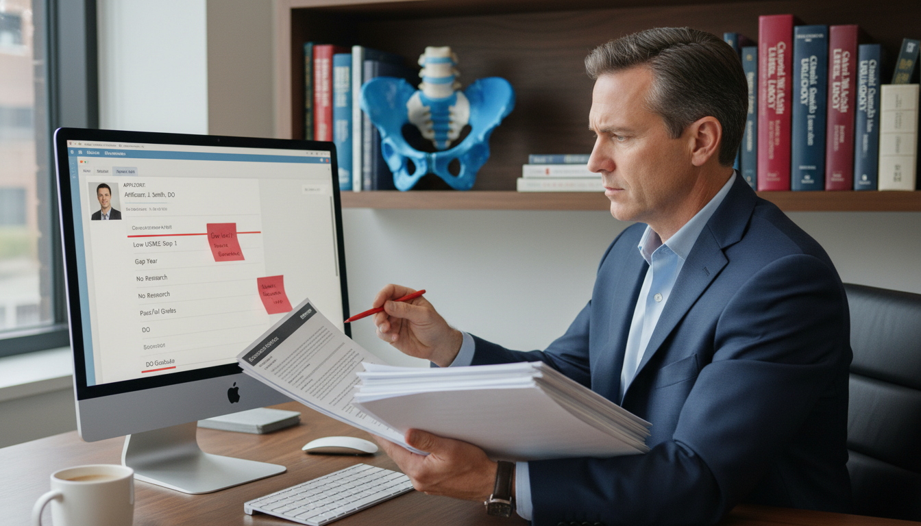 Program director reviewing urology residency applications with concern about red flags Program director reviewing urology residency applications with concern about red flags - DO graduate residency for Addressing