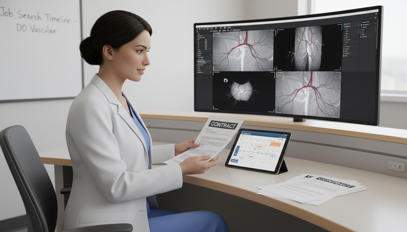 Vascular surgery resident reviewing job offers and contract terms - DO graduate residency for Job Search Timing for DO Gradua