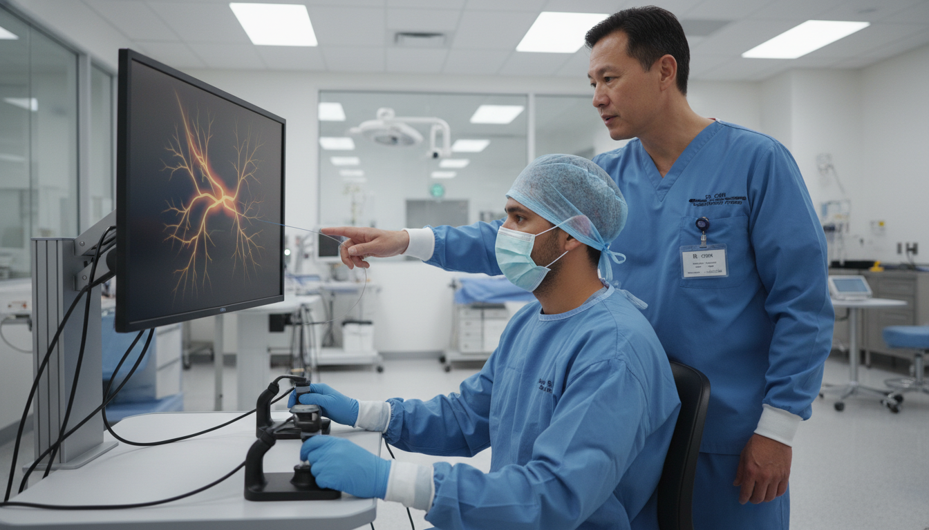 Vascular surgery resident practicing technical skills in simulation lab Vascular surgery resident practicing technical skills in simulation lab - DO graduate residency for Pre-Interview Preparation