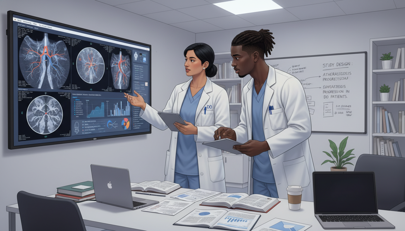 Vascular surgery residents collaborating on a clinical research project Vascular surgery residents collaborating on a clinical research project - DO graduate residency for Research During Residency