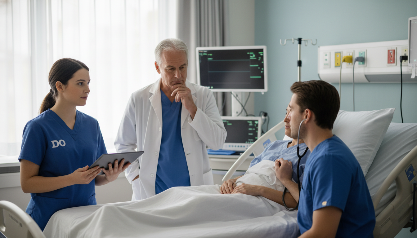 Vascular surgery resident team in morning rounds Vascular surgery resident team in morning rounds - DO graduate residency for Work-Life Balance Assessment for DO Graduate in