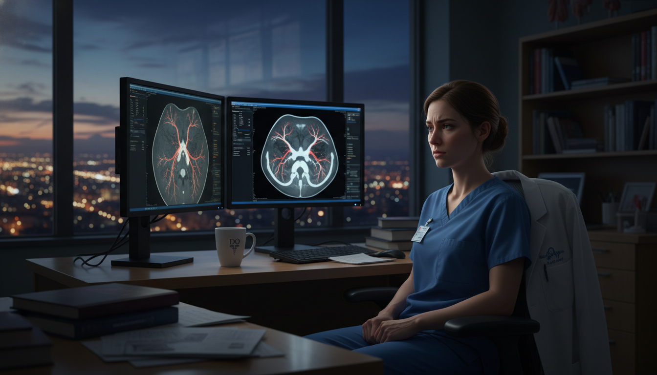 Vascular surgery resident reviewing imaging after hours Vascular surgery resident reviewing imaging after hours - DO graduate residency for Work-Life Balance Assessment for DO Gradu