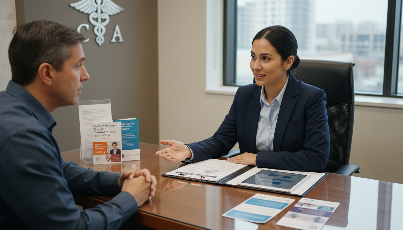 Addiction medicine physician in private practice consulting with a patient in a modern outpatient clinic Addiction medicine physician in private practice consulting with a patient in a modern outpatient clinic - IMG residency guid