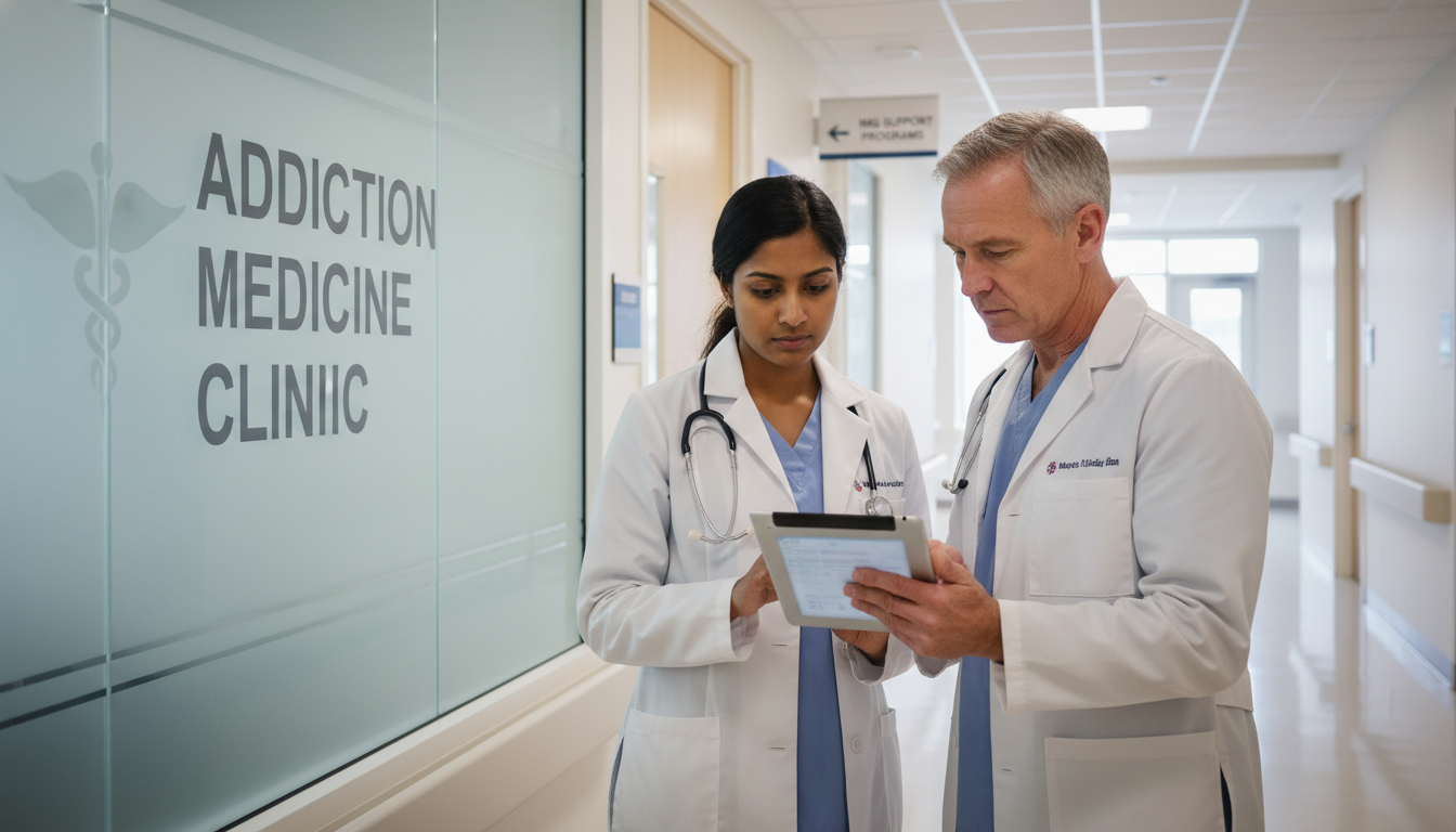 Addiction medicine fellow consulting with senior attending about complex patient case Addiction medicine fellow consulting with senior attending about complex patient case - IMG residency guide for H-1B Sponsors