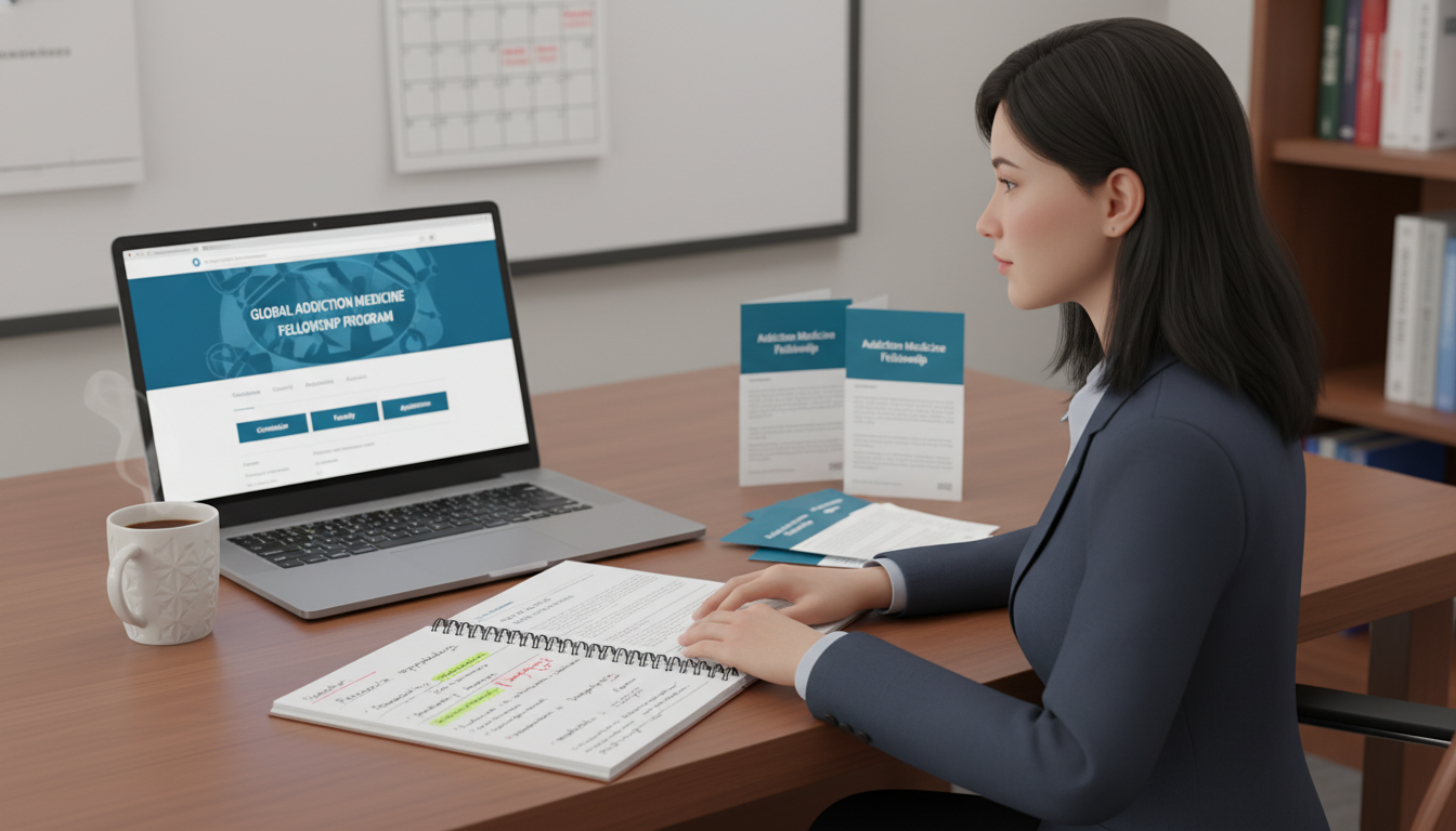 Residency applicant reviewing addiction medicine program materials Residency applicant reviewing addiction medicine program materials - IMG residency guide for Pre-Interview Preparation for In