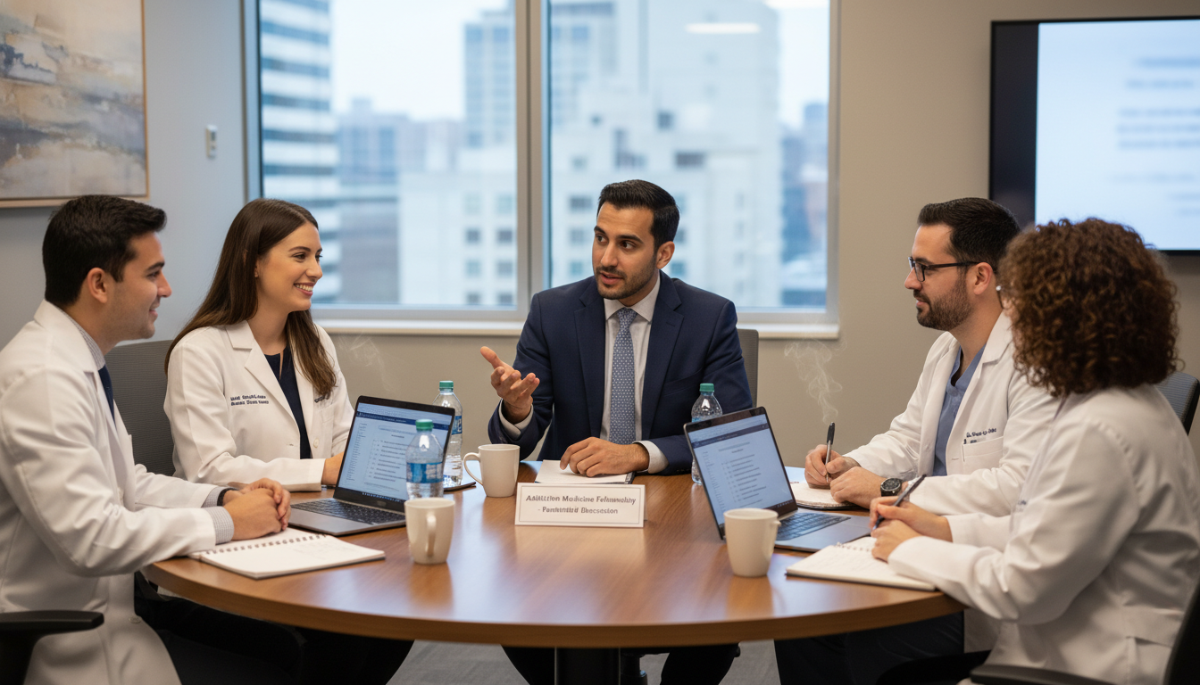 Addiction medicine fellow asking questions during an interview day Addiction medicine fellow asking questions during an interview day - IMG residency guide for Questions to Ask Programs for In