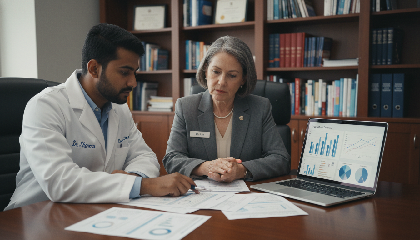 Resident physician discussing addiction research with faculty mentor Resident physician discussing addiction research with faculty mentor - IMG residency guide for Research During Residency for