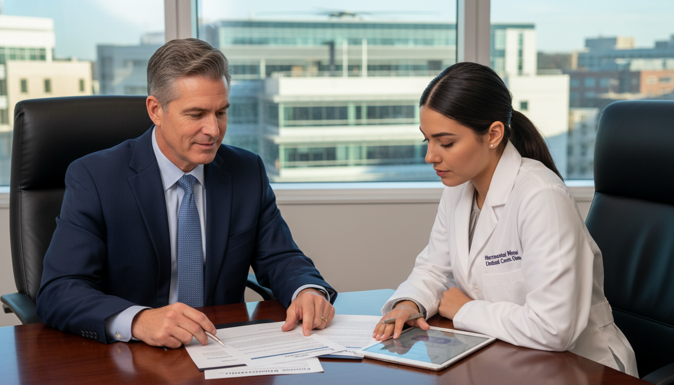 Program director and international medical graduate discussing residency match strategy Program director and international medical graduate discussing residency match strategy - IMG residency guide for Pre-Match C