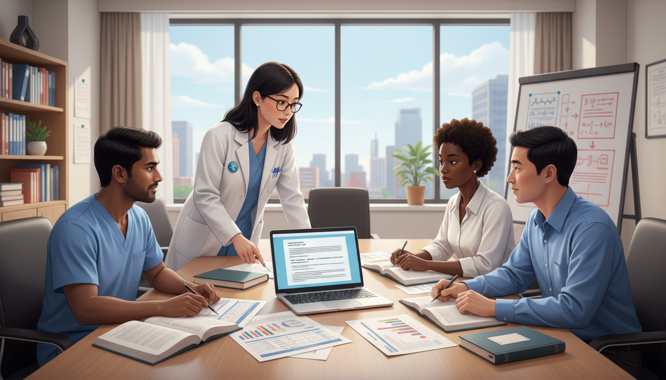 Anesthesiology research team including an IMG collaborating in a hospital research office - IMG residency guide for Research