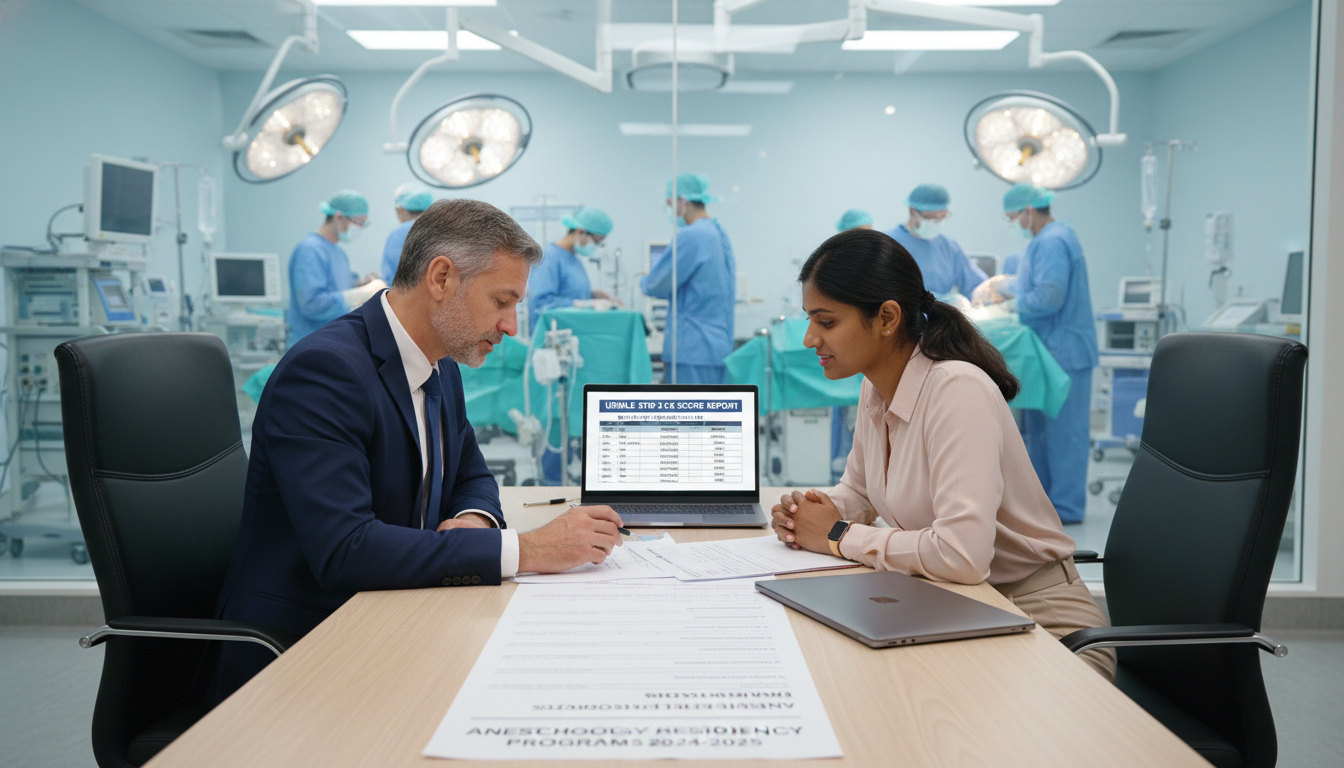 International medical graduate discussing USMLE scores with mentor in hospital setting - IMG residency guide for Step Score S