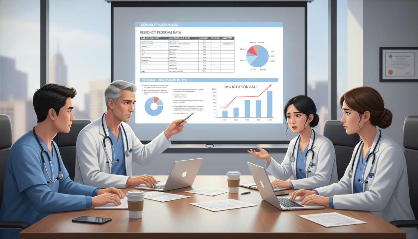 Cardiothoracic surgery faculty and residents reviewing program outcomes Cardiothoracic surgery faculty and residents reviewing program outcomes - IMG residency guide for Resident Turnover Warning S
